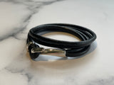 Silver hook leather bracelet